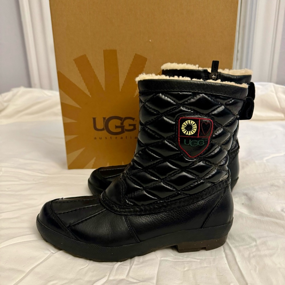 UGG Bellegarde Quilted Leather waterproof Shearling Boots, Black, Size 7.5